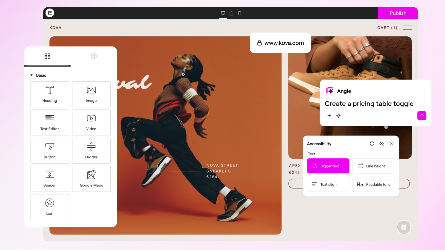 Interface Elementor 2026 - Création de site web
