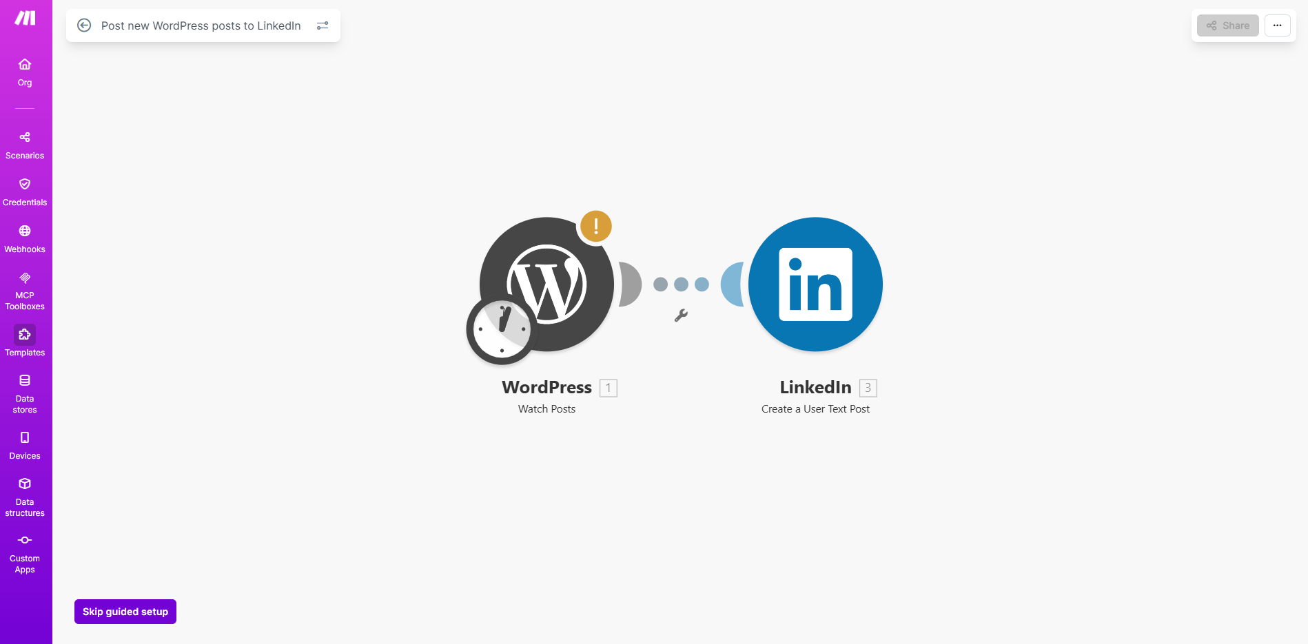 Workflow Make : WordPress vers LinkedIn automatiquement