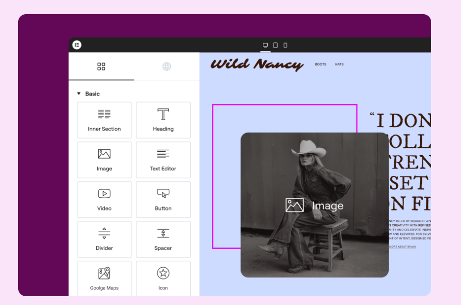 Modules Elementor création de page